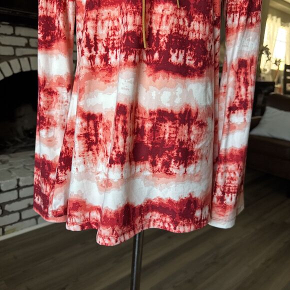 Bobbie Brooks Women’s Small Boho Tie Dye Shirt Bell Sleeve Faux Suede Tie Red - Picture 11 of 13